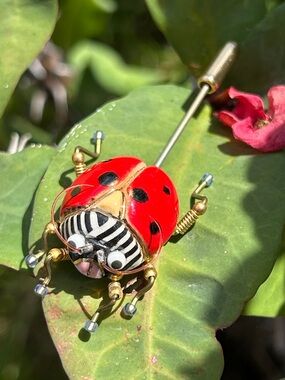 Cynthia Chuang Whimsical Ladybug Pin with Red Enamel & Gold Accents